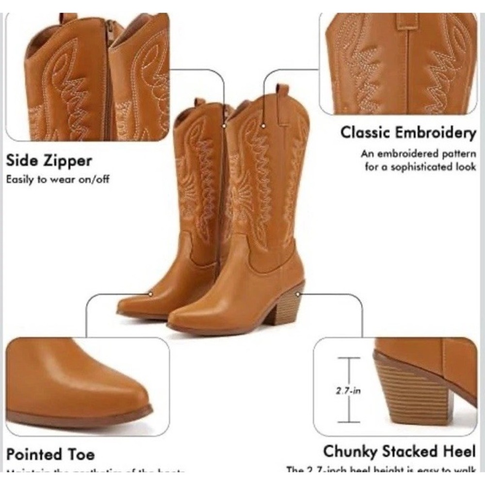 TINSTREE Embroidered Cowgirl Mid Calf Knee High Western Riding Boots Women's 10 - Picture 4 of 10